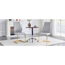 [Set Of 2] Dining Chairs With Diamond Pattern / Set Of 2 Modern Dining Chairs / High Backrest + Comfortable Seat Cushion / Non-Slip And Durable Metal Frame / Suitable For Dining Room, Living Room And Kitchen - 金色 + 淺灰色 - 查看 9