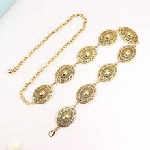 1pc Women's Metal Carved Bohemian Western Style Vintage Waist Chain, Casual Versatile Fashion Accessory For Daily Wear - Oval Tangcao Waist Chain In Gold - View 2