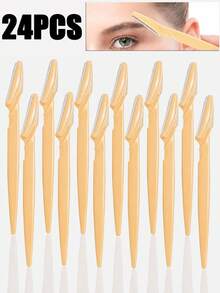 30pcs/Set Yellow Eyebrow Razor & Shaving Razor Set, Eyebrow Razor & Shaving Razor, Exfoliating Skin Hair Removal Tool, Body Hair Removal Trimmer And Facial & Eyebrow Razor Set, Long Handle Blade With Precision Cap, Women's Eyebrow Shaping Tool, Suitable For Home Or Travel Use - Yellow - View 8