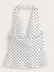 Polka Dot Halter Neck Top, Summer - Black and White - View 5