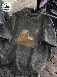 Áo thun Golden Retriever uống bia hài hước, áo thun meme chó, áo thun độc lạ hài hước, quà tặng trêu đùa thường ngày - màu đen - Xem 4