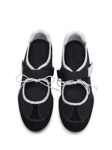 ZKBBO Women's Ballet Style Mary Jane Shoes, Lace-Up And Buckle Design, Soft Suede Casual Flat Shoes, Lightweight Non-Slip Sneakers Suitable For Daily And Street Wear - Black - View 2