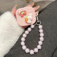 Funda para auriculares rosa ondulada con forma de fresa y zanahoria, compatible con  Pro y con pulsera anticaída. - Conejo de fresa - Ver 10