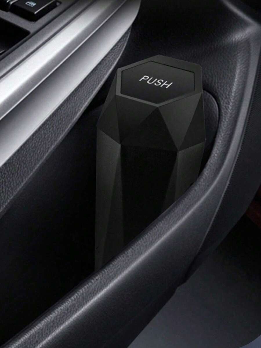 Press-Type Car Trash Can With Lid - 1pc, Mini Car Interior Accessory, Leak-Proof Trash Can, Multi-Purpose Storage Box And Organizer, Suitable For Car, Home, Office - Black - View 1