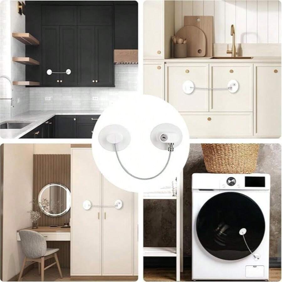 Round Chain Upgraded Refrigerator Lock, Suitable For Refrigerator, Cabinet And Drawer, Air Fryer, Closet, Window, Durable ABS With Adhesive Backing, Comes With 2 Keys, Easy To Install, No Tools Required, White, Black - Multicolor - View 1