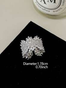 1件精緻時尚銅合金開口女戒，滿鑲立方氧化鋯，重工工藝，奢華設計，優雅高端，閃亮，適合派對與聚會 - 銀色 - 查看 5