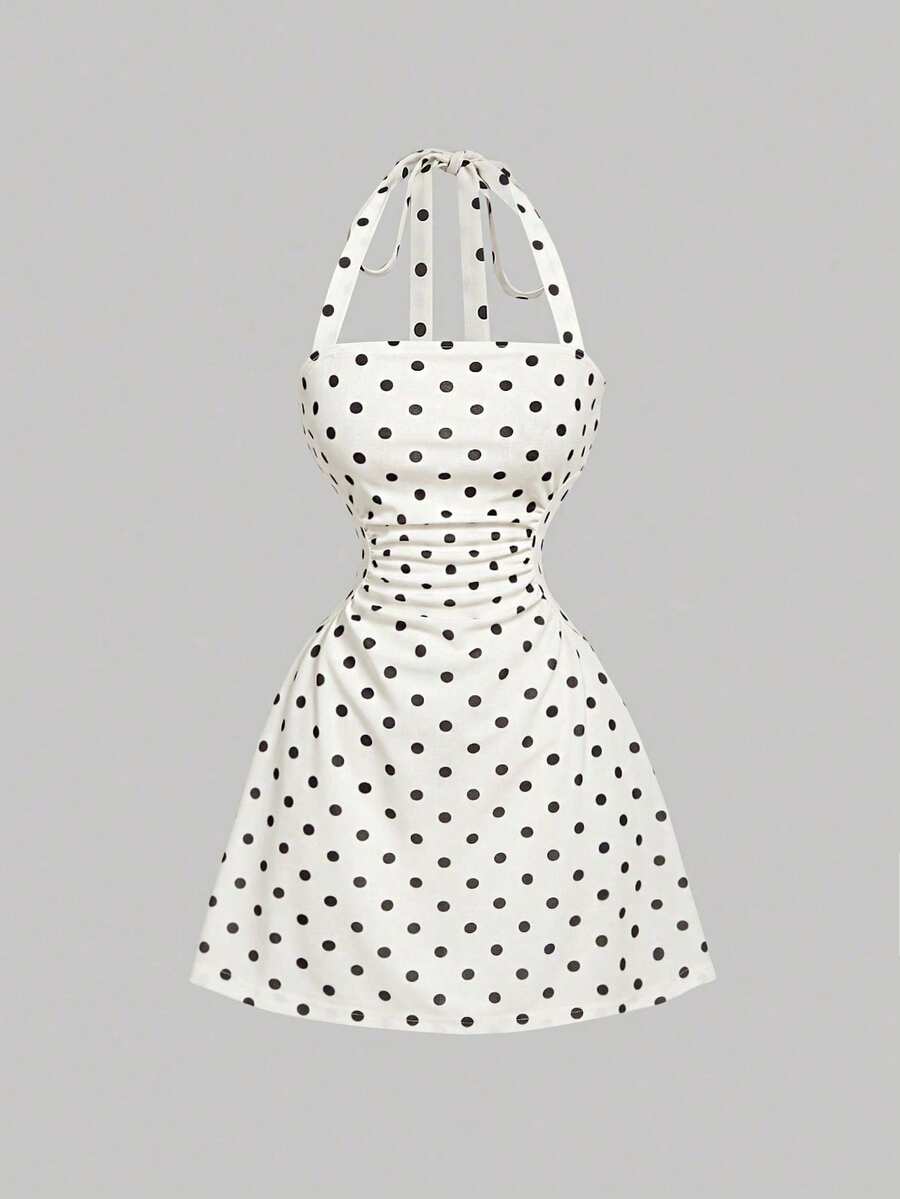 MOD Vestido corto de mujer con escote de pico y estampado de lunares - Multicolor - Ver 1