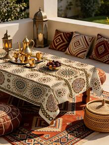 1/2pcs Tablecloth, Vintage Round Geometric Pattern Tablecloth Polyester Material Suitable For Kitchen Dining Room Coffee Table Dining Table Round Square Optional Suitable For Picnic Camping Country Farmhouse Decoration Tabletop Protection And Holiday Arrangement Multi-Scene Practical Decorative Fabric - Multicolor - View 6
