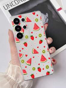 1pc Transparent TPU Anti-Drop Colorful Painted Daisy, Strawberry, Watermelon, Kiwi, Heart Pattern Phone Case Compatible With Samsung Galaxy S23 Ultra/A14/A24, Android Note 12 Pro, Pixel 8/8 Pro/9 Pro XL Android Phones - Multicolor - View 2