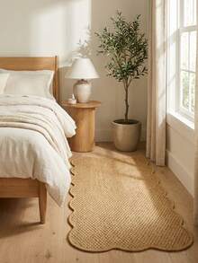 1pc Camel Color Faux Jute Material Wavy Edge Rectangular Area Rug, Woven Texture, Multiple Sizes Available, Soft & Conforming To Floor, Comfortable Underfoot, Machine Washable & Colorfast, Pet-Friendly, Durable & Stain Resistant - contracted design - View 2