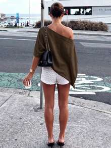 Women's Fashion Solid Color Knit Shawl Cover Up Vacation - Dark Brown - View 5