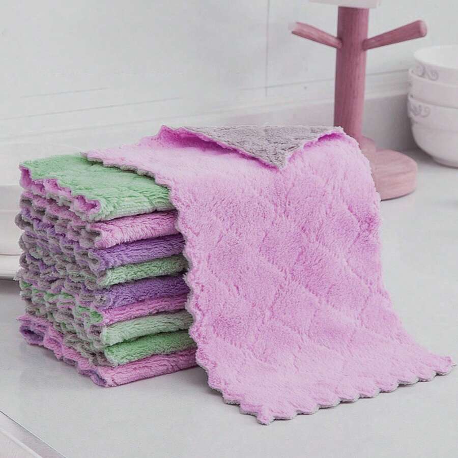 1-5 piezas Juego de toallas de cocina y paños de microfibra súper absorbentes de color aleatorio - Adecuado para uso diario en la cocina y restaurantes - Rectangular - Ver 1