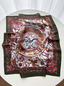 1pc 70cm Small Square Imitation Silk Scarf Headscarf Printed Neck Warmer Versatile Professional Necktie Scarf - Multicolor - View 2