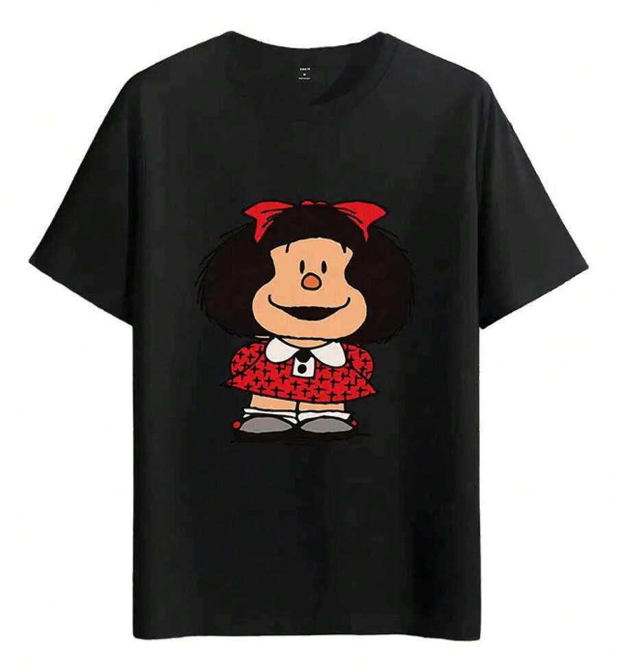 Muscle Freaks Mafalda T-Shirt Cartoon Comic Style - Black - View 1