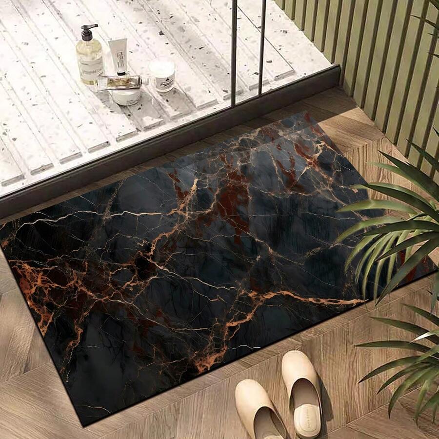 1pc, Home Decor, Marble Pattern Print, Diatom Mud Carpet, Easy To Clean, 3D Print Rectangular, Suitable For Entrance, Living Room, Kitchen, Bedroom, Hallway, Bathroom, Laundry Room - Polyester Carpet, Suitable For Indoor And Outdoor Home Decor - Multicolor - View 1