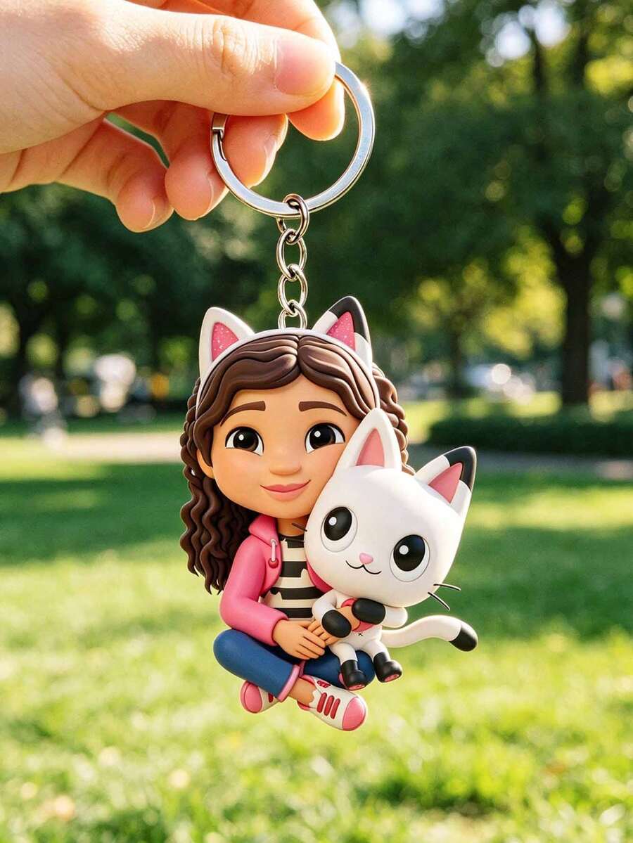 MASSDI Gantungan Kunci Gabby & Pandy Paws dari Gabby Dollhouse, Gantungan Tas Figur 2D, Aksesori Gantungan Kunci PVC Tahan Lama, Cocok untuk Kunci, Ransel, Tas Tangan, dan Koper, Sempurna untuk Penggemar, Hadiah Ulang Tahun, Suvenir Pesta, dan Acara Bertema. - gantungan kunci - View 1