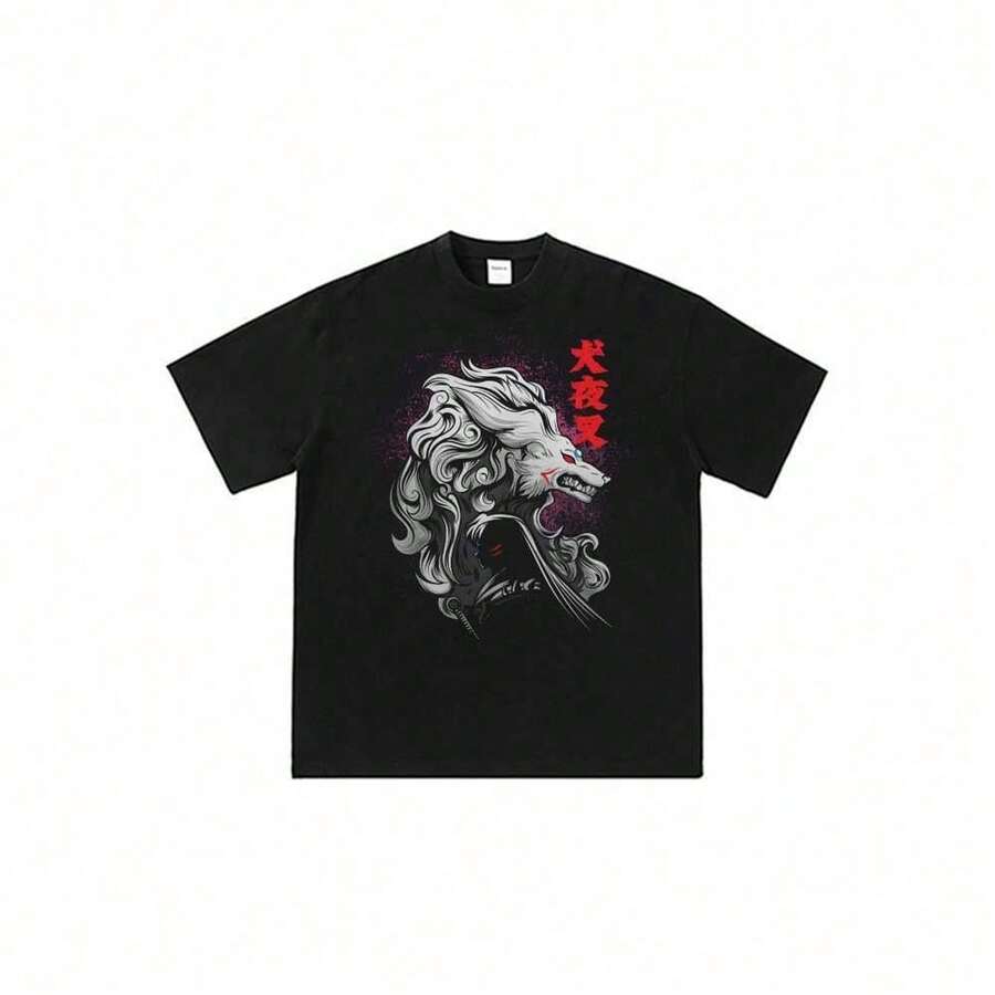 Local Warehouse Items Women's ClothesInuyashas-Sesshomaru-Wolf-Transformation Unisex Cute Anime Graphic Tee Summer Short Sleeve Casual Daily Wear T-Shirtmotif Women Clothes - 黑色 - 查看 1
