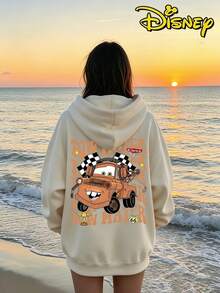 Couples Disney Cars Tow Mater Print Hooded Sweatshirt, Casual Loose Streetwear Hoodie, Sold As Single Piece 1pcs - Quả mơ dành cho nữ - Xem 2