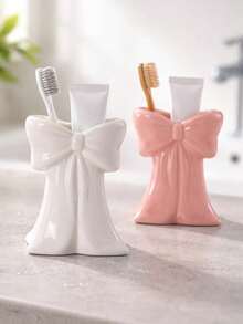 Bow-Shaped Toothbrush Holder, Cute Decorative Toothbrush Stand, Multifunctional Bathroom Storage Rack, Can Hold Toothpaste And Makeup Brushes, Unique Vanity Countertop Storage Cup - Multicolor - View 8