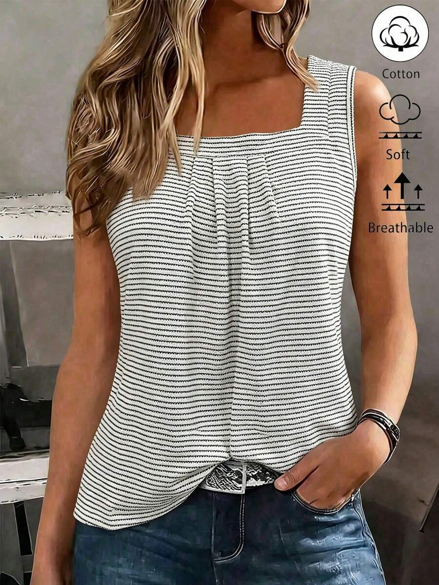 Camiseta sin mangas de mujer con bloque de color y empalme, camisetas gráficas para mujer - Blanco y Negro 3 - Ver 1