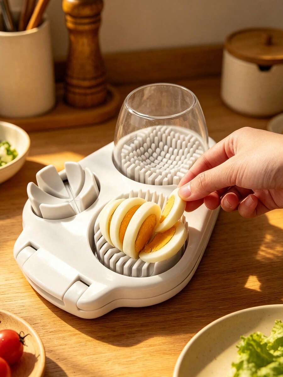 1pc Heavy Duty Manual Egg Slicer, Chopper And Cutter - This Multi-Functional Egg Cutting Device Features A Circular Blade For Precise Cutting. It Is A Convenient Kitchen Tool For Making Omelets And Salads