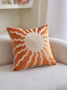LCUHPCL 1pc Summer Velvet 3D Embossed Sun Wave Pattern Embroidered Throw Pillow Cover, Home Decor For Living Room, Bedroom, Party - Multicolor - View 6