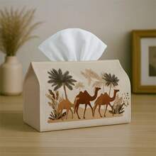 1pc Minimalist Style Tissue Box Cover, Featuring Desert Camel Silhouette Pattern. High Quality, Waterproof, Durable, Lightweight, Foldable, Ideal For Decorating Living Room, Dining Room, Kitchen, Bathroom - Multicolor - View 2