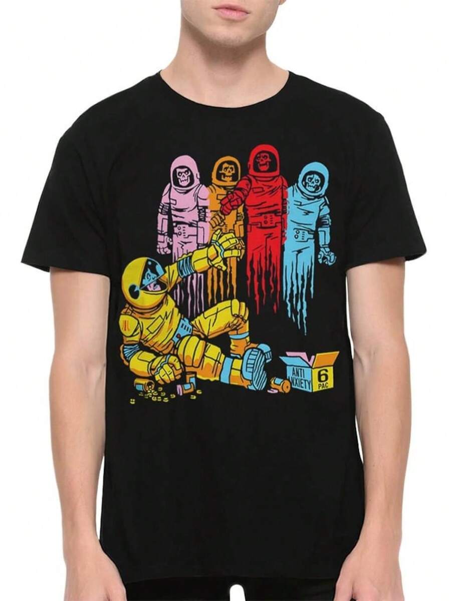 Unisex T-shirt i ren bomull, astronautinspirerad arkadspels-T-shirt, herr- och damstorlekar, sommar-T-shirt, sommarkläder för kvinnor, sommaroutfit för män, damtröja, kreativ design, utomhuslek, cool stil, rolig design, perfekt för utomhuslek, kreativ design, utomhuslek, cool stil, rolig design, perfekt för utomhuslek. - Svart - Visa 1