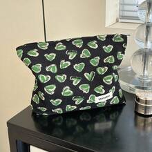 Black, Green, Red, Romantic Love Makeup Bag, Large Capacity Multifunctional Toiletry Bag, Outdoor Makeup Repair, Performance Makeup, Makeup Brushing, Lipstick Makeup, Convenient Storage Bag, Commuting Vacation Travel Makeup Bag - Multicolor - View 4