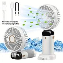 1pc Ultra-Portable Mini Handheld Electric Fan, USB Rechargeable Portable Fan, 5-Speed Wind, Digital Display, Lanyard, Foldable With Base Desktop Fan, Suitable For Summer Office, Beach, Dorm, Outdoor, Travel, Camping, School, Room Decor 800mAh, Turbo - Multicolor - View 15