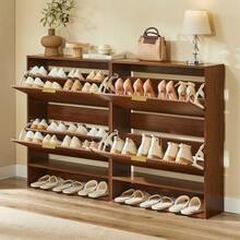 80 X 24 Cm Shoe Cabinet With Grooved Front – Height Adjustable With Anti-Tip Device And Decorative Table For The Hallway, In Walnut Look - 核桃 - 查看 3