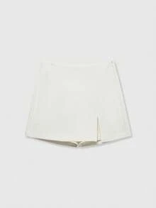 Pantalones cortos con abertura en el bajo de color amarillo mantequilla, ropa de verano minimalista y de moda casual para uso diario - Beis - Ver 2