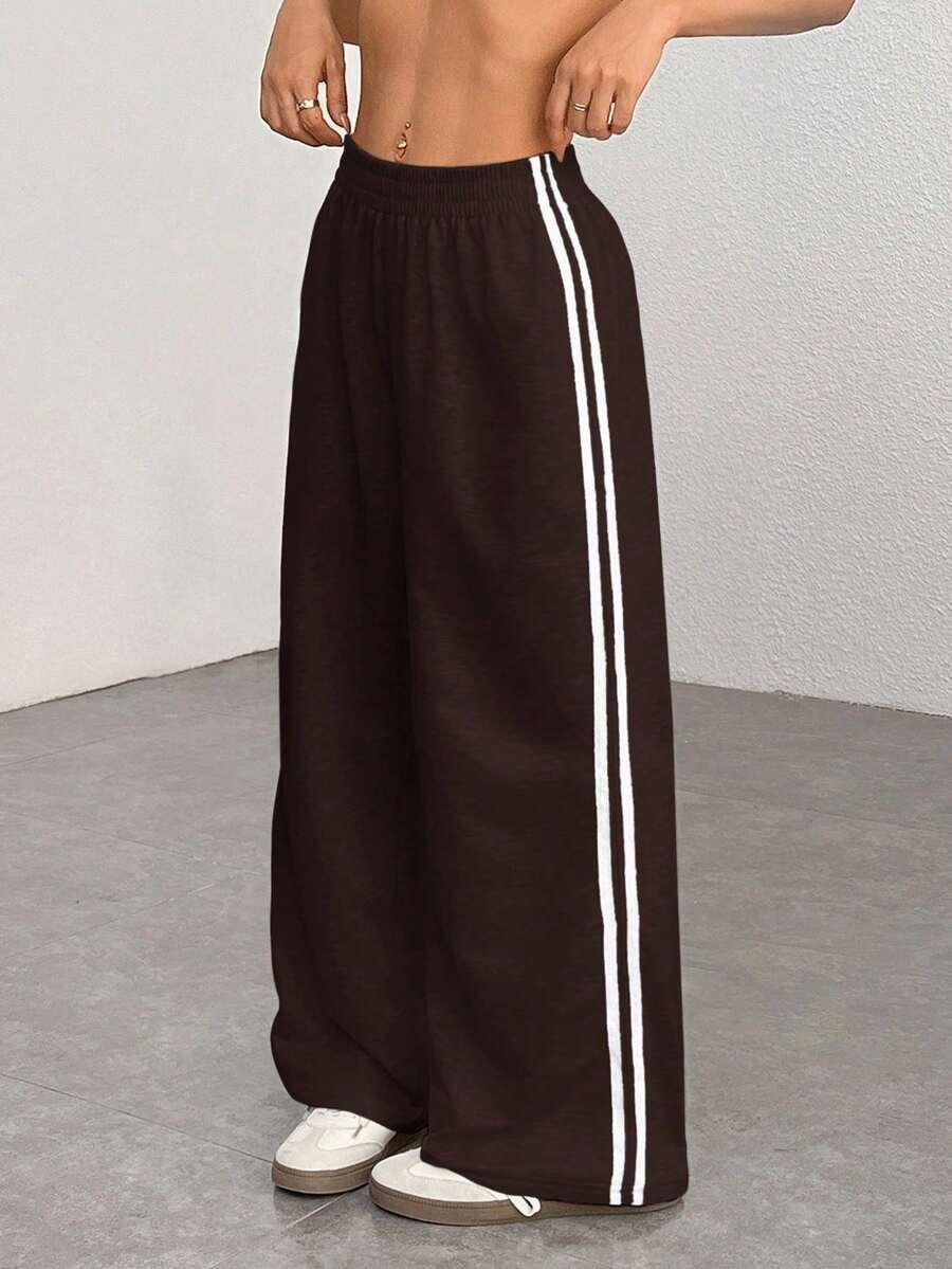 PETITE Pantalones casuales de mujer con rayas laterales negras - Marrón - Ver 1