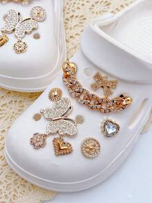 16pcs Fashion Versatile Bowknot, Heart, Butterfly, Rhinestone Chain Shoe Clips, Detachable DIY Decorations, Multifunctional Accessories For Women Sandals, Slippers, Beach Bags, Suitable For Holidays And Birthday Party Gifts - Gold - View 5