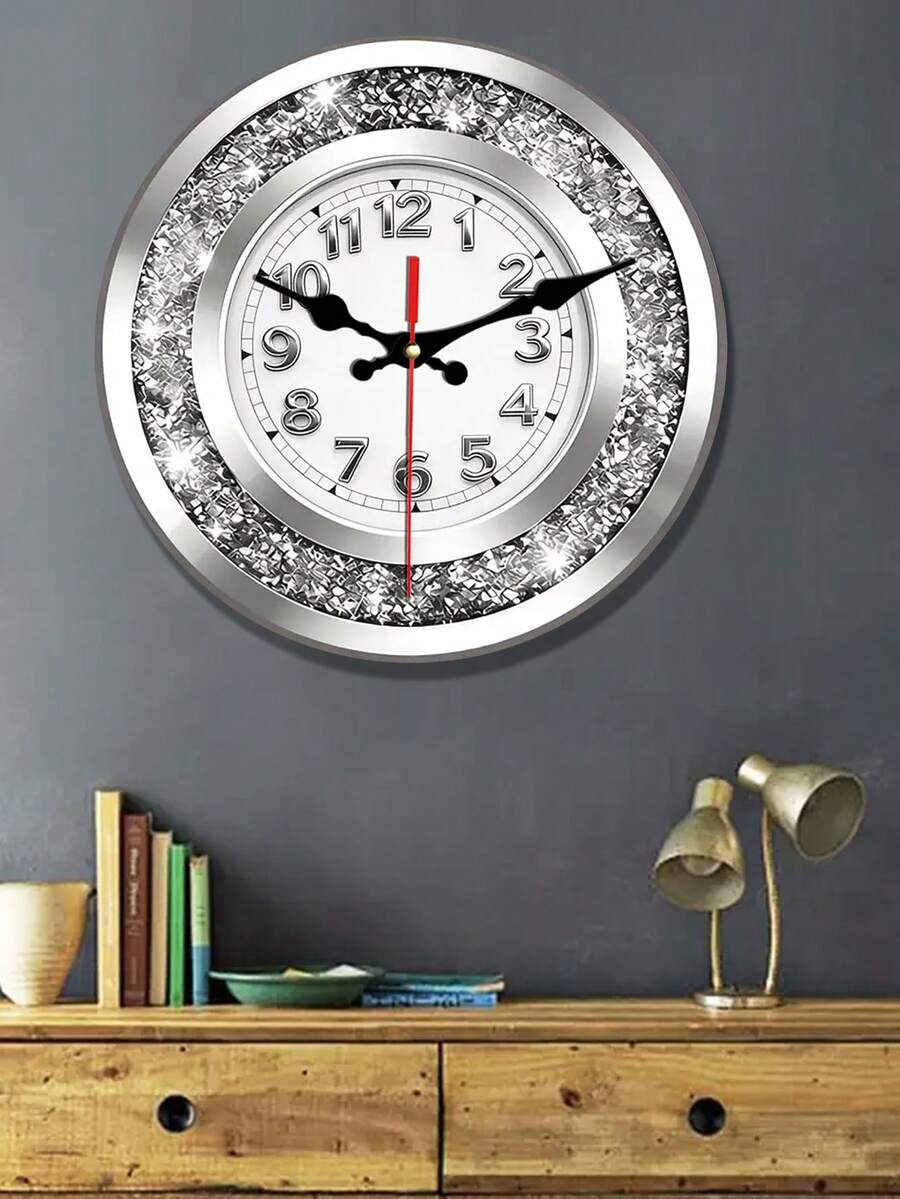 2D Flat 1pc Diamond Frost Color Swiss Silent Quartz Movement Wooden Wall Clock High Definition Printed Pattern Suitable For Living Room, Bedroom, Office, Study Decoration 10/12 Inch (AA Battery Not Included) Holiday Decor 2D Flat - Multicolor - View 1