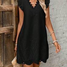 Frenchy Vestido de mujer con mangas con volantes, parches de encaje y bordado de ojal texturizado - Blanco - Ver 8