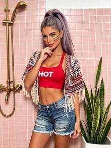 Women Mid Waist Distressed Ripped Denim Shorts, Frayed Hem Jean Shorts, Y2K Streetwear Bottoms For Summer Beach Festival & Daily Wear - Blue - View 7