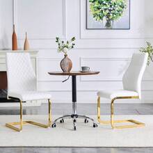 [Set Of 2] Dining Chairs With Diamond Pattern / Set Of 2 Modern Dining Chairs / High Backrest + Comfortable Seat Cushion / Non-Slip And Durable Metal Frame / Suitable For Dining Room, Living Room And Kitchen - White + Gold - View 3