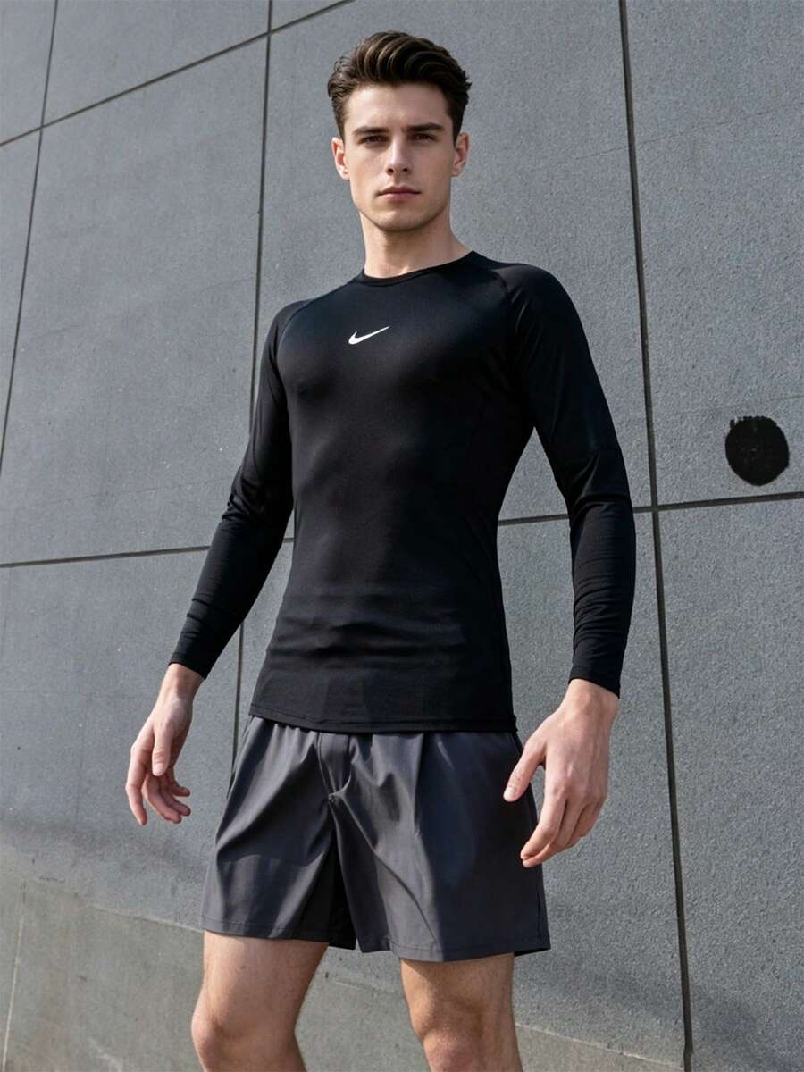 Nike Áo thun nén nhanh khô chuyên nghiệp, áo thun thể thao nam, áo tập thể dục bóng rổ, cỡ M NP DF TIGHT TOP LS FB7920-010 - Đen/Trắng - Xem 1