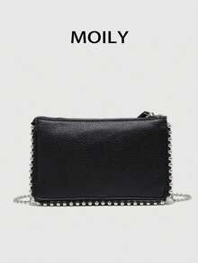 2025 New European And American Style Chain Small Square Bag, Fashion Rivet Pearl Decor, Versatile Shoulder Handbag - Black - View 11