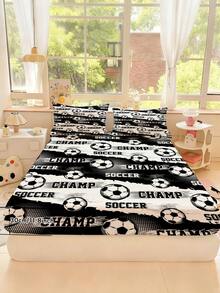2/3PCS Boys Soccer Themed Fitted Sheet, Black & White Football Champ Pattern Bedding Set For Kids Teens, Soft Microfiber Kids Bed Sheet Set With Deep Pocket 90x190cm - Multicolor - View 3
