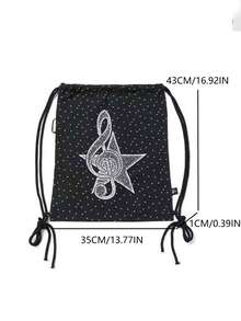 Mochila con bolsillo con cordón y lazo de moda, bolsa de viaje plegable de gran capacidad para mujeres y estudiantes universitarios - Negro - Ver 6