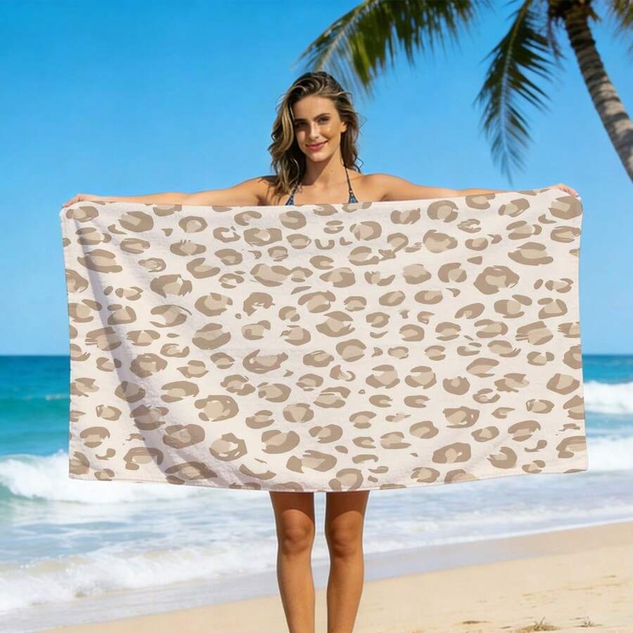 1pc Classic Leopard Print Full Pattern Beach Towel, Sand-Proof Quick-Dry Absorbent Microfiber Pool Towel, Animal Print Lightweight Summer Travel Swimming Beach Accessory - K - View 1