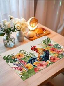 Rooster Pattern Table Runner, Pastoral Style, Modern Home Kitchen Decor, Table Runner Placemat Pillowcase Set, Suitable For Daily Home Kitchen Decor, Daily Party Decor. - Multicolor - View 5
