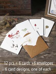 1 Set/12pcs, 1 Set/6pcs Envelopes & 6pcs Greeting Cards, Ink Painting Style Blessing Cards, Classical Chinese Style Greeting Cards, Birthday Gift Handwritten Cards With Envelopes - Multicolor - View 8