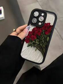 1個酒紅色浪漫紅玫瑰全包覆TPU防震手機殼，適用於Apple 16 15 14 13 12 11 Pro Max - 彩色 - 查看 2