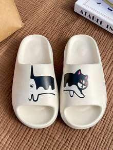 Comfortable Graffiti Slippers, 2026 New Women Indoor Home Bathroom Anti-Slip EVA Slides, Cute Cat & Dog Design For Outdoor Wear - White - View 4