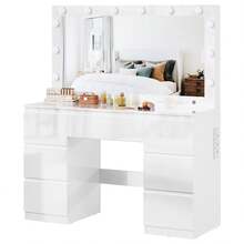 Devoko High-Gloss White Vanity Table With LED Cosmetic Mirror, Dressing Table Without Stool With 12 LED Lamps, Sockets, USB & Type-C, Jewelry Storage And 7 Drawers - View 8