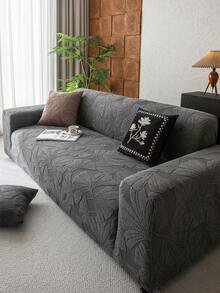1pc Solid Color Plush Stretch Sofa Cover, Geometric Pattern Design, Foam Rod Fixed Anti-Slip Pet-Friendly, Suitable For All Seasons Holiday Decor, Fit For Combination Sofa, Chaise Lounge, Straight Sofa - Dark Grey - View 5