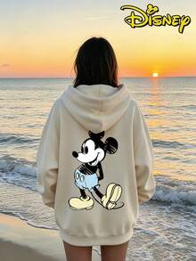 Disney Retro Mickey Mouse Print Couple Hoodie, Casual Loose Street Style Sweatshirt, Single Piece 1pcs - Women's Apricot - View 2